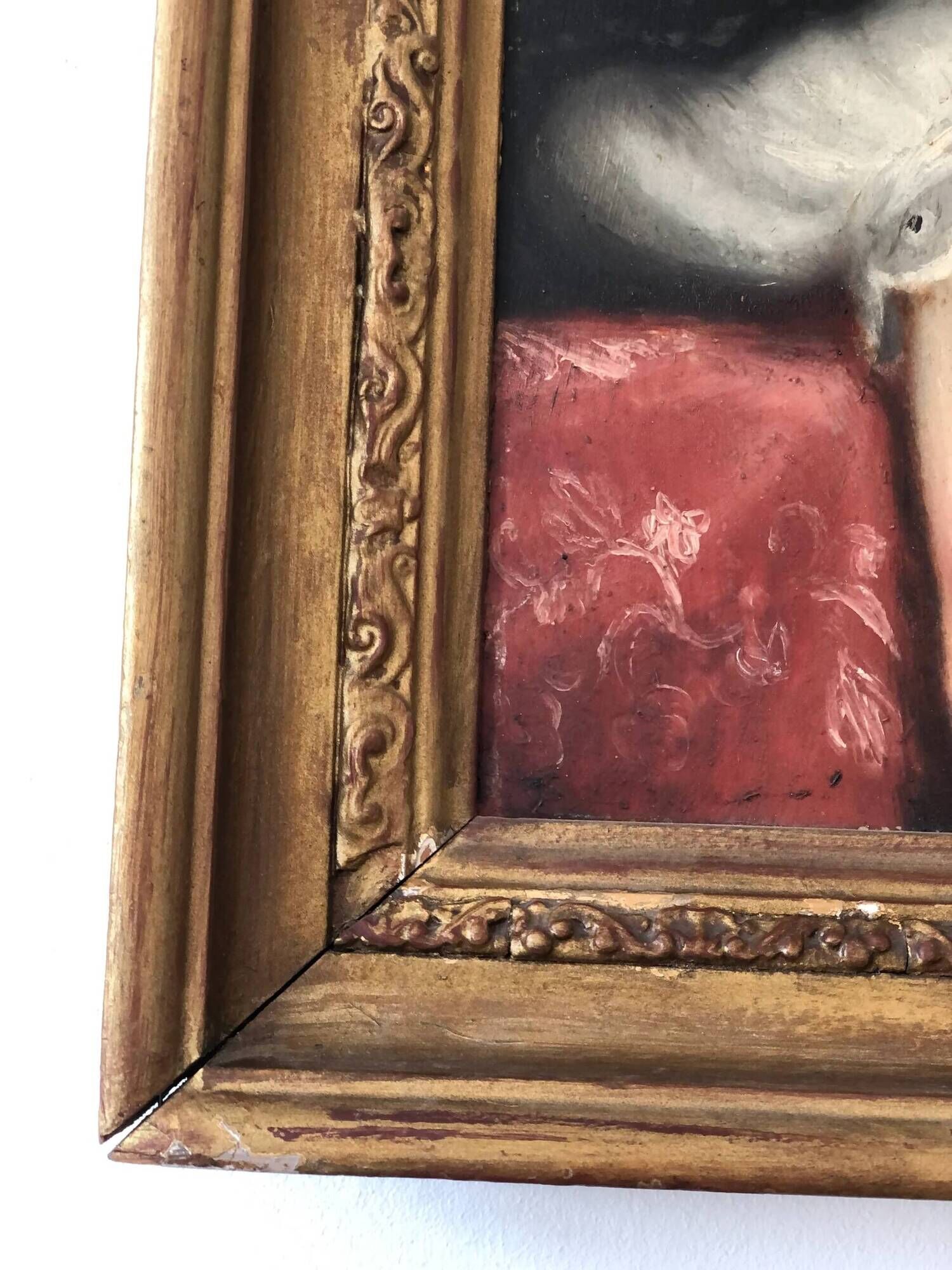 Antique oil portrait painting, framed large lady portrait, c. 1840