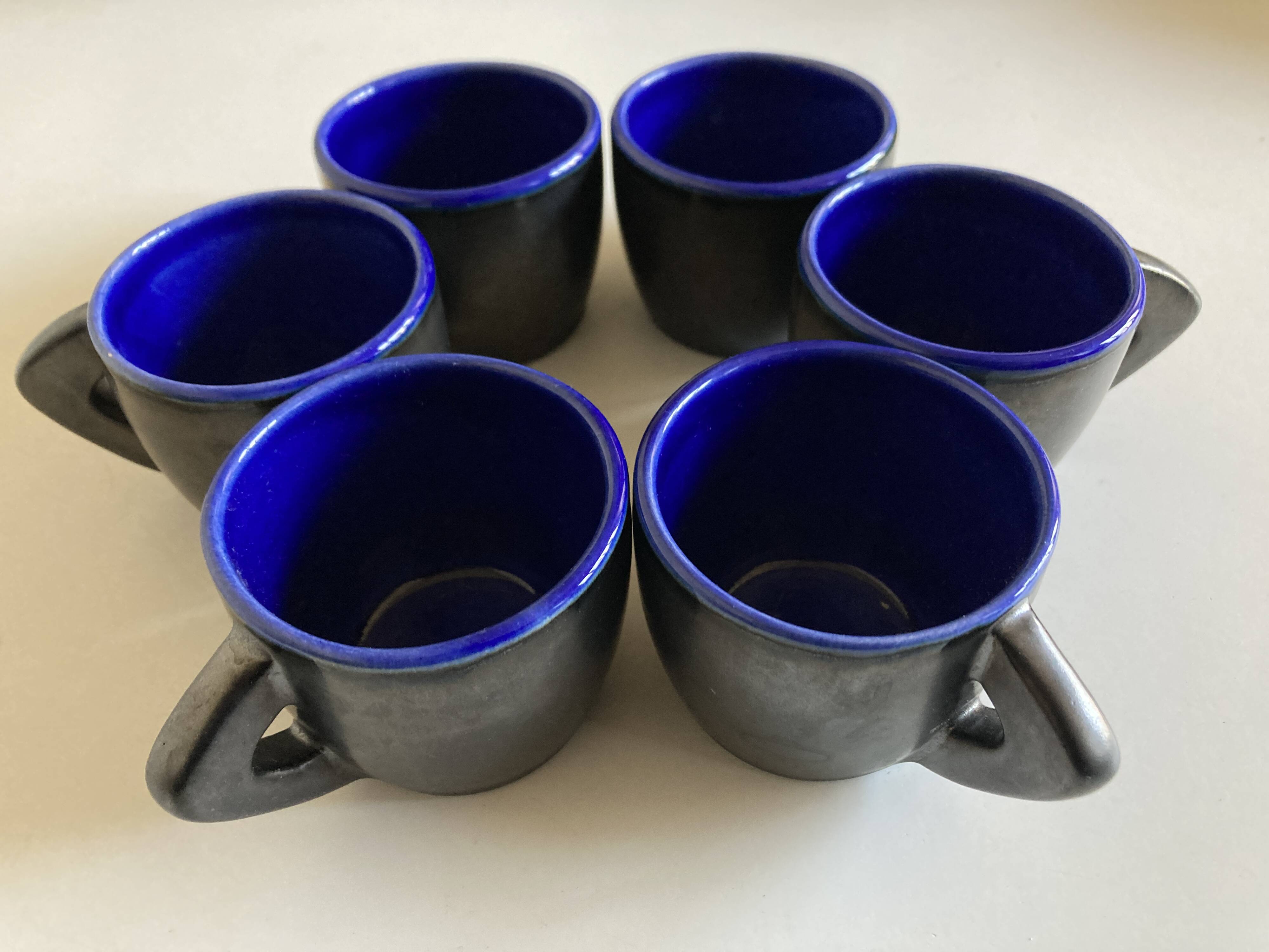 Set of 6 mid-century pottery mugs in glazed earthenware, 1960.