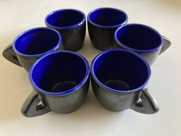 Set de 6 tasses de potier mid century en terre vernissée, 1960