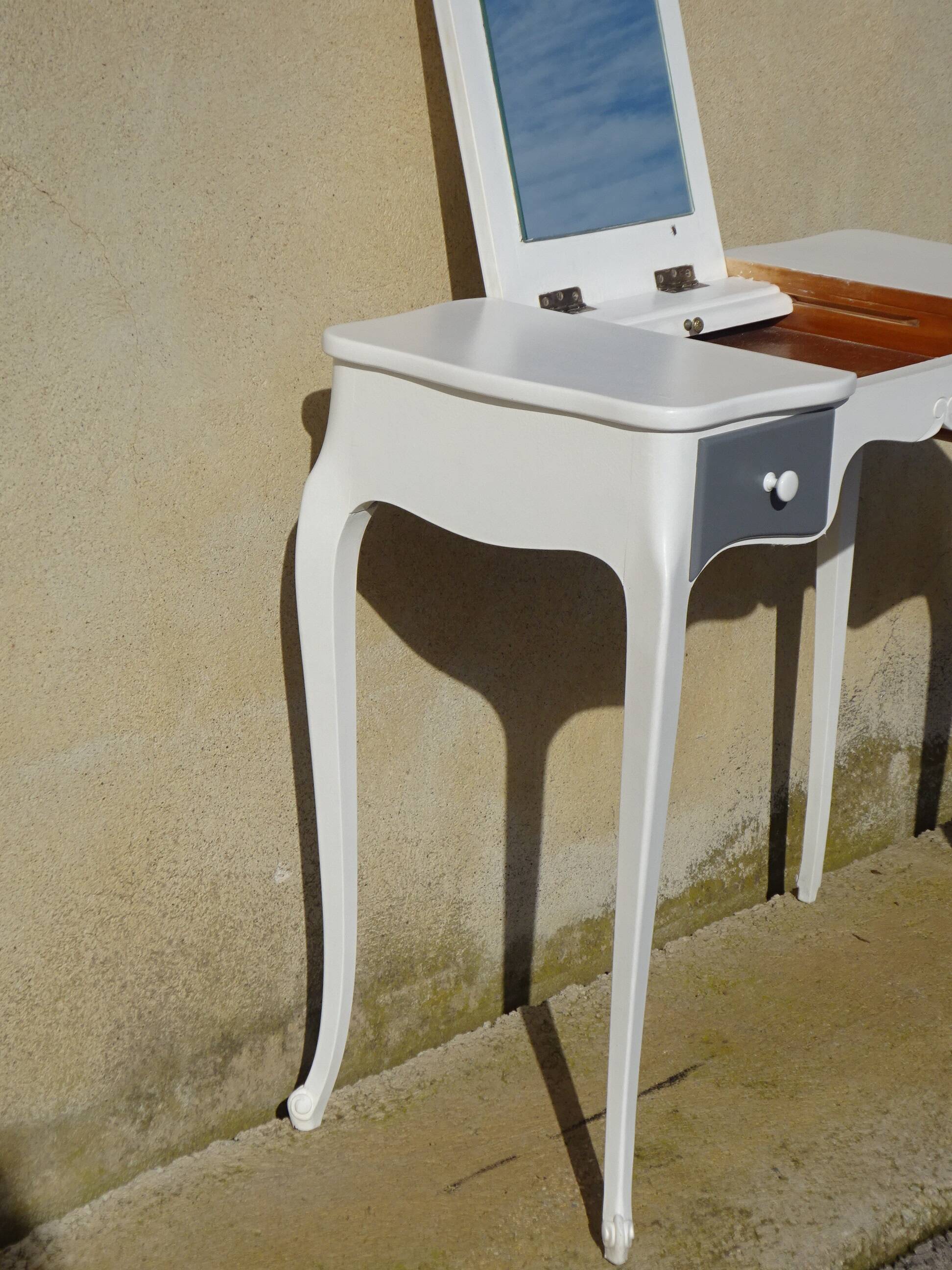 Small white and grey wooden dressing table