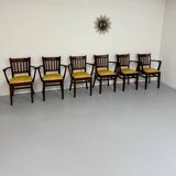 Lot de 6 chaises bistrot fauteuils en bois et simili jaune vintage année 80