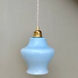 Suspension globe vintage en opaline bleue