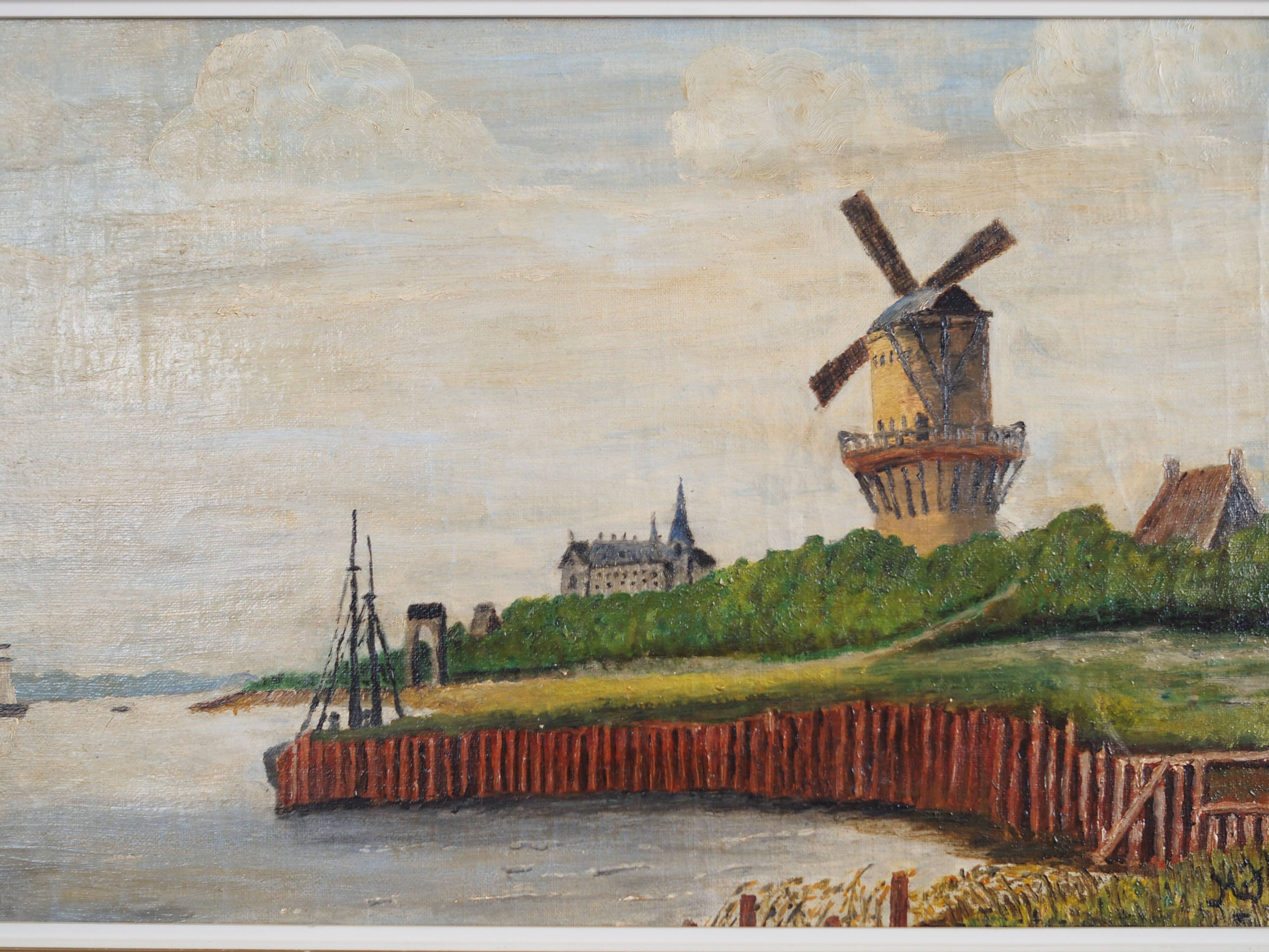 Painting „The Windmill above the Marina”, Scandinavian design, 1970s