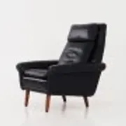Fauteuil en cuir noir, design danois, années 1970, production : Danemark