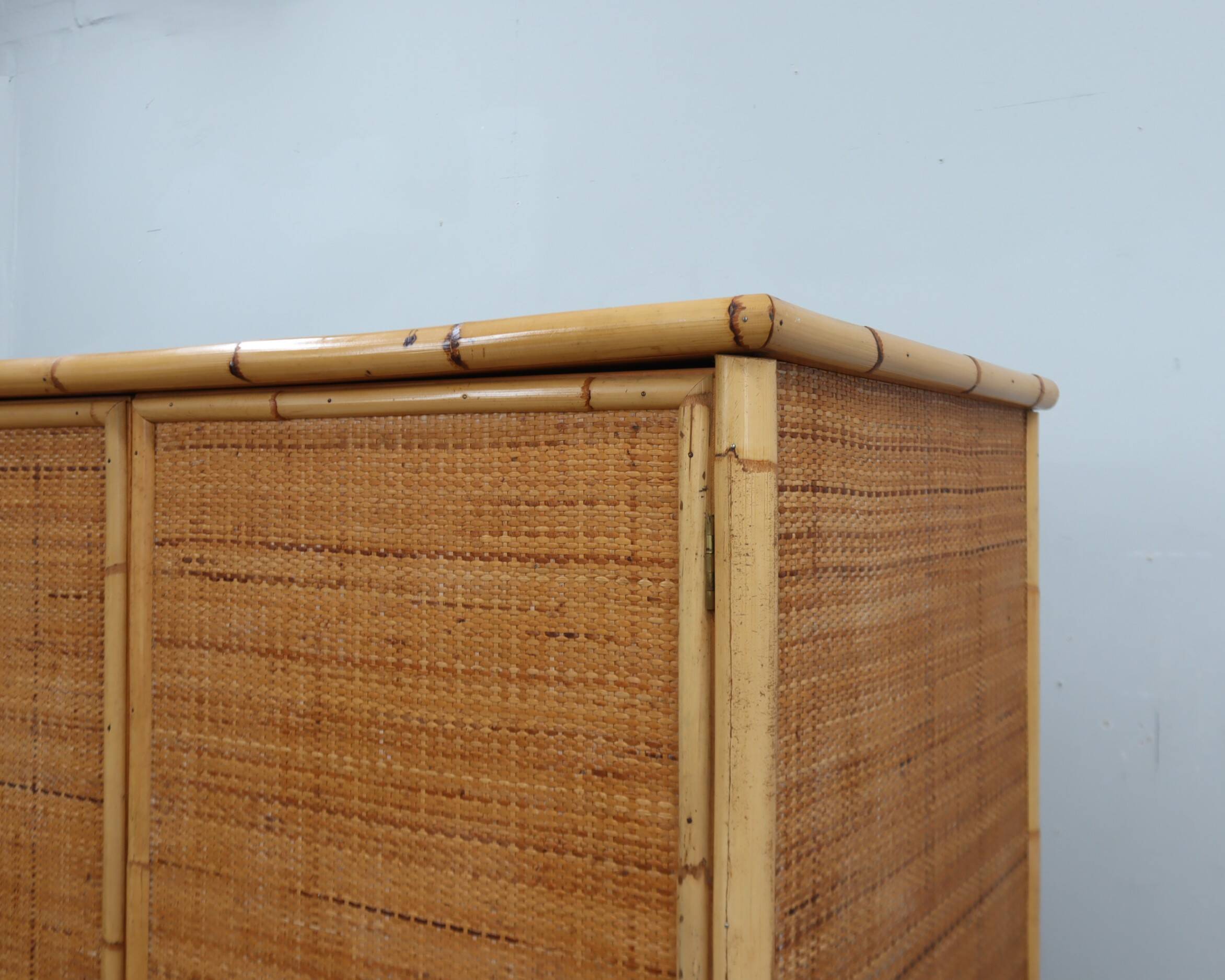 Vintage Dal Vera bamboo & rattan freestanding wardrobe 1970s