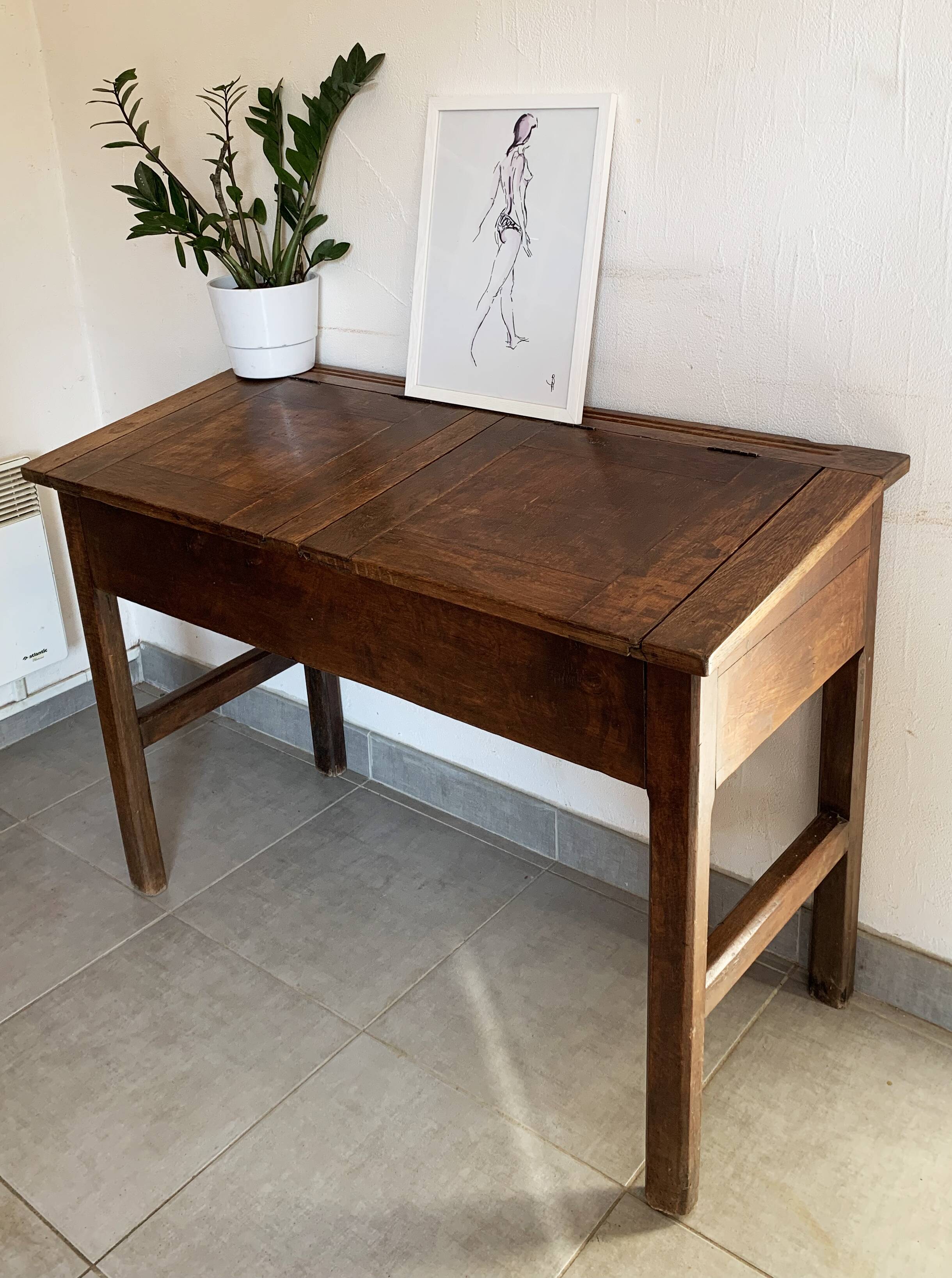Adult desk double school vintage 50s-60s solid wood