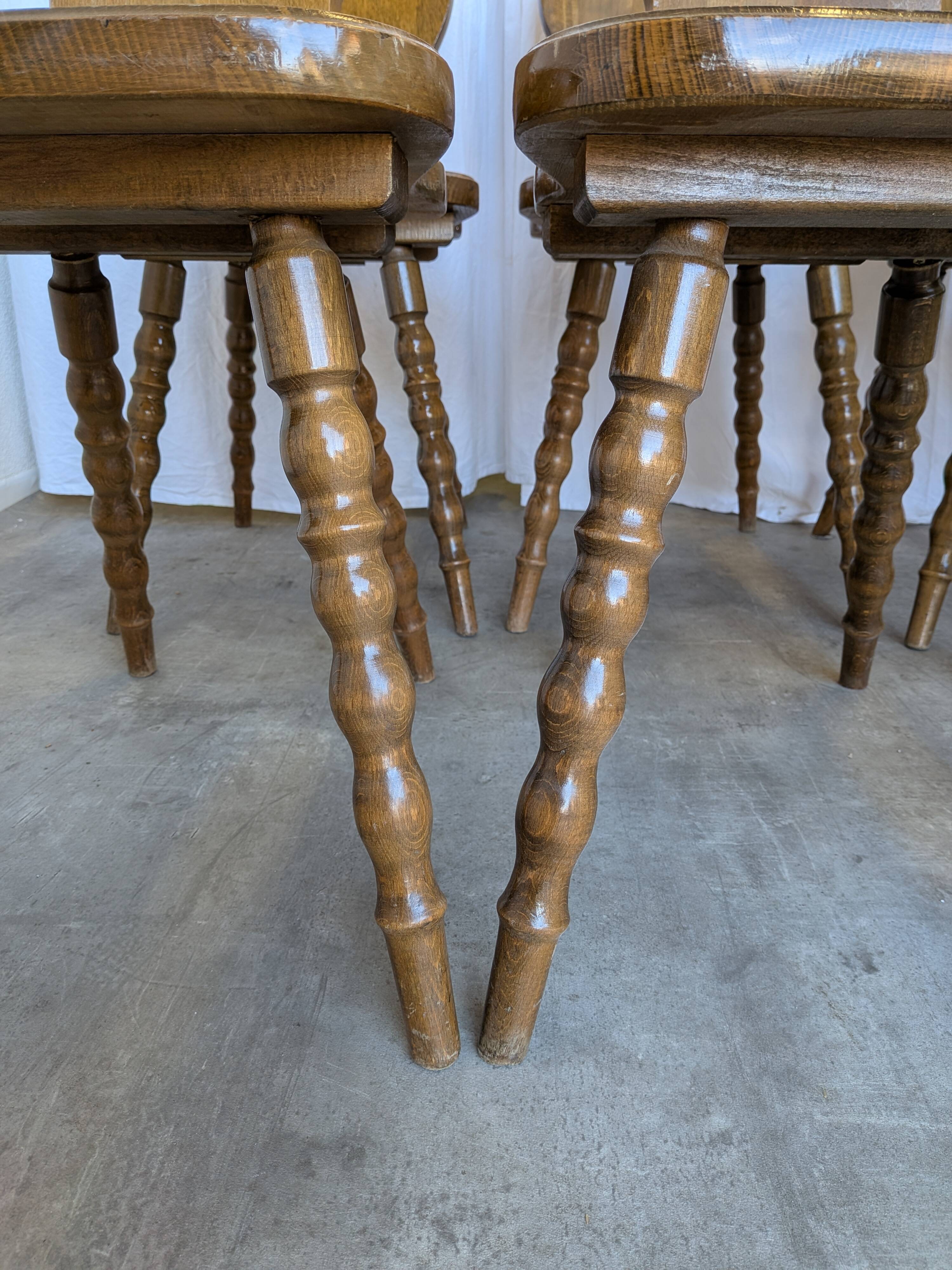 Set of 8 Vintage Tyrolean Heart Cutout Wooden Dining Chairs / Darker Brown