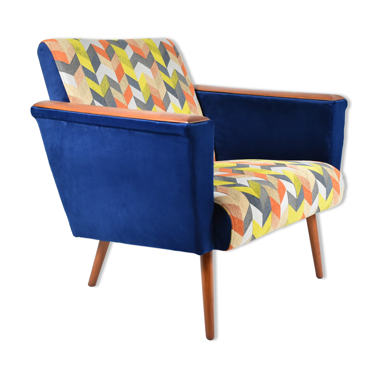 Mid-century armchair, 1960s, fully restored, blue velvet