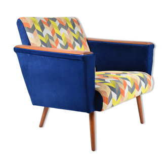 Mid-century armchair, 1960s, fully restored, blue velvet