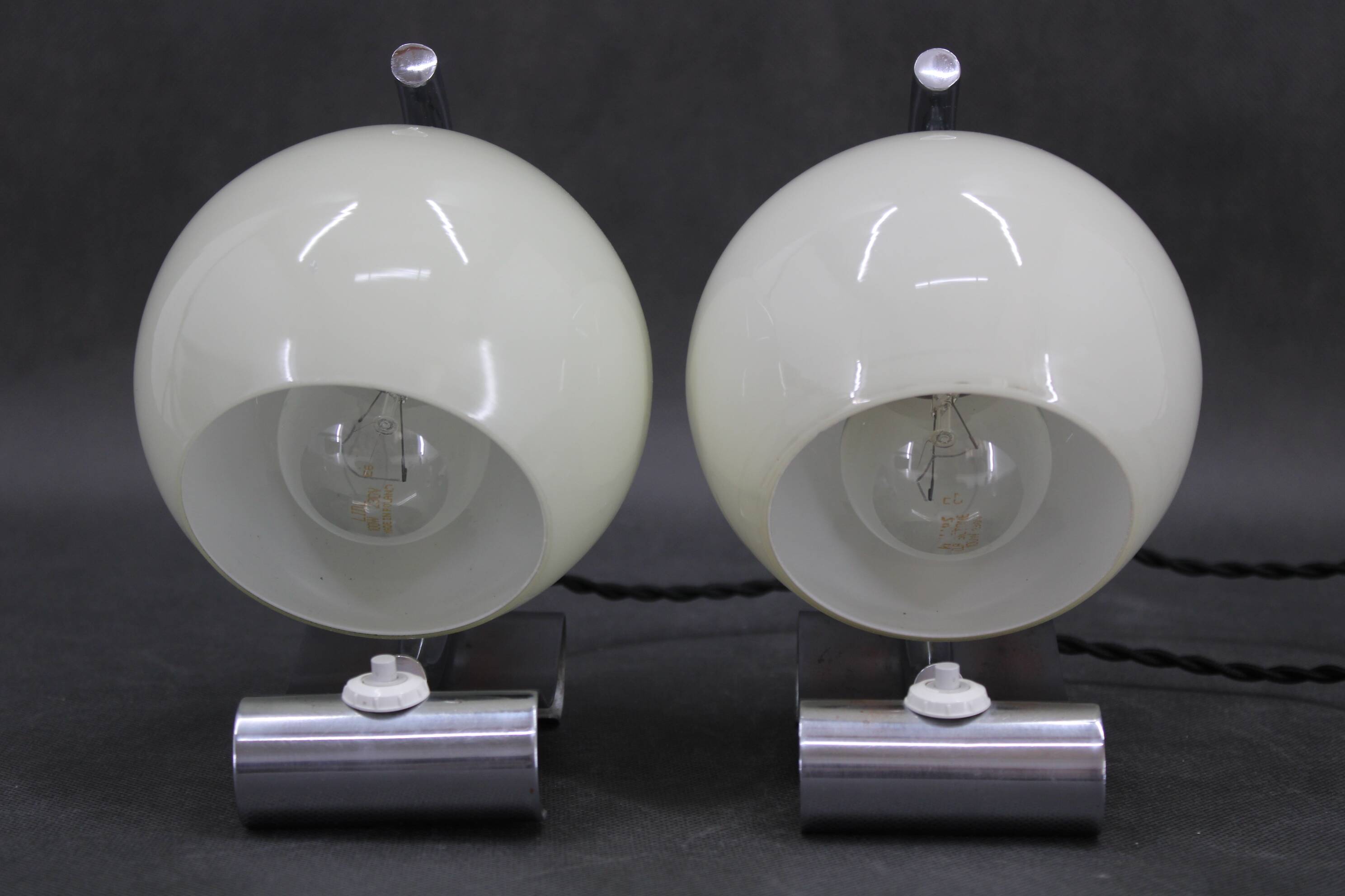 1930s Pair of Art Deco Chrome Plated Table Lamps, Czechoslovakia