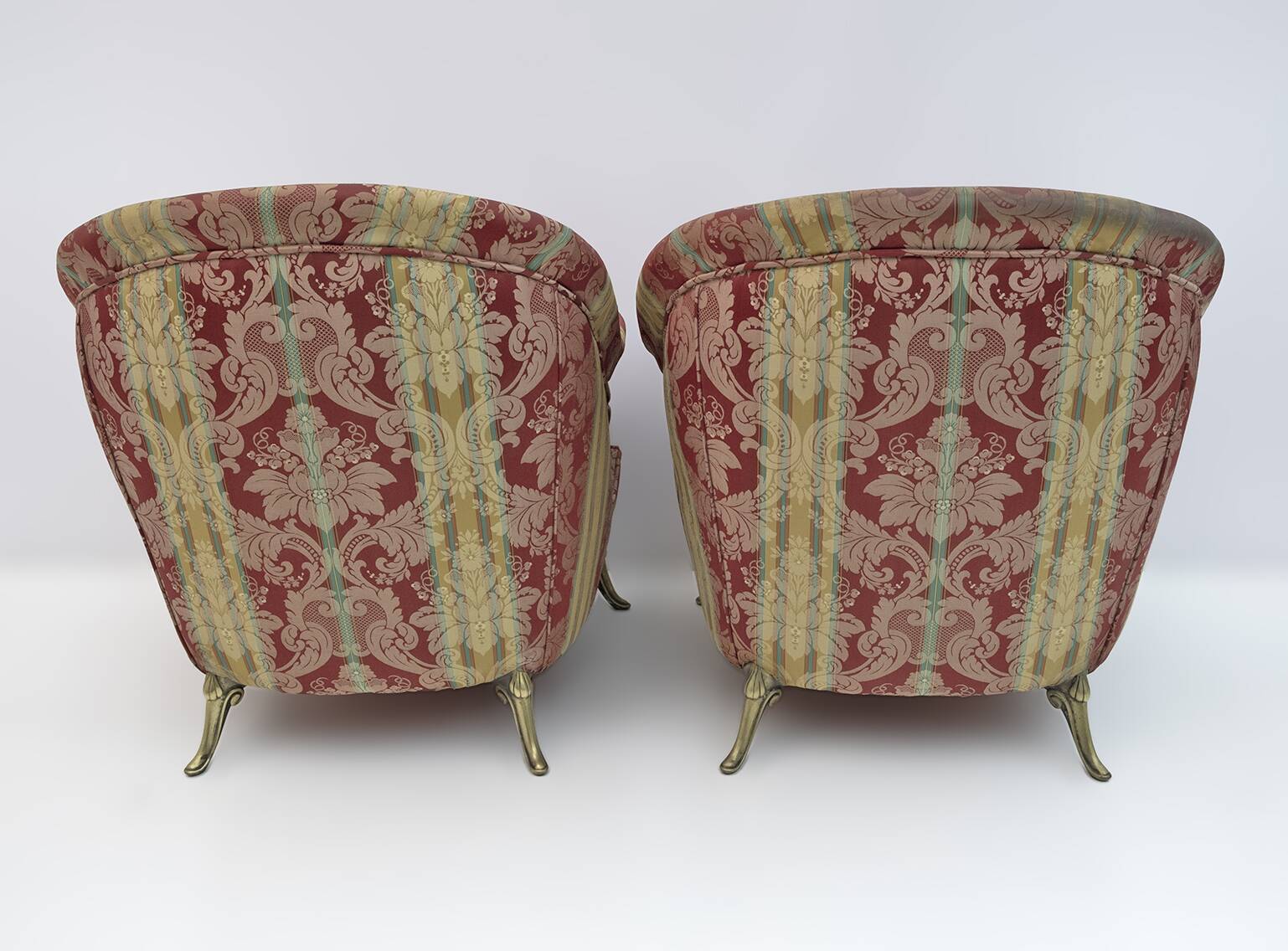Pair Art Dèco Style French Brass And Fabric Armchairs, 1950s