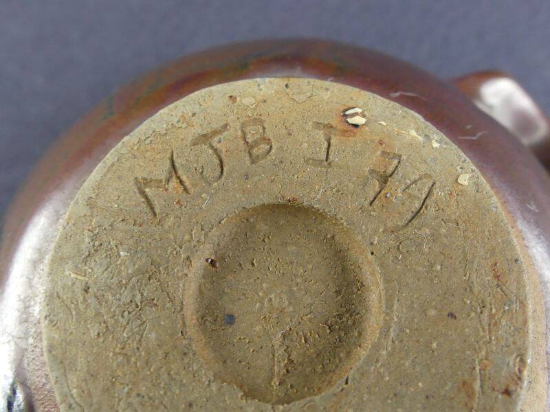 Pair of vintage glazed stoneware bowls signed MJB