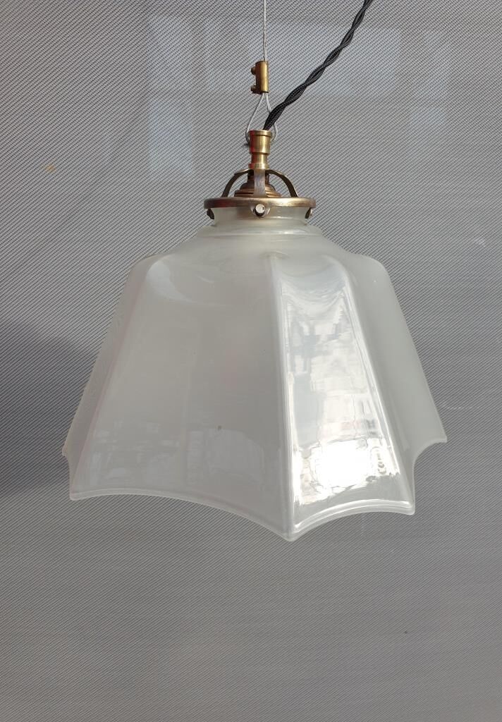 Art Deco white glass draped translucent hanging lamp