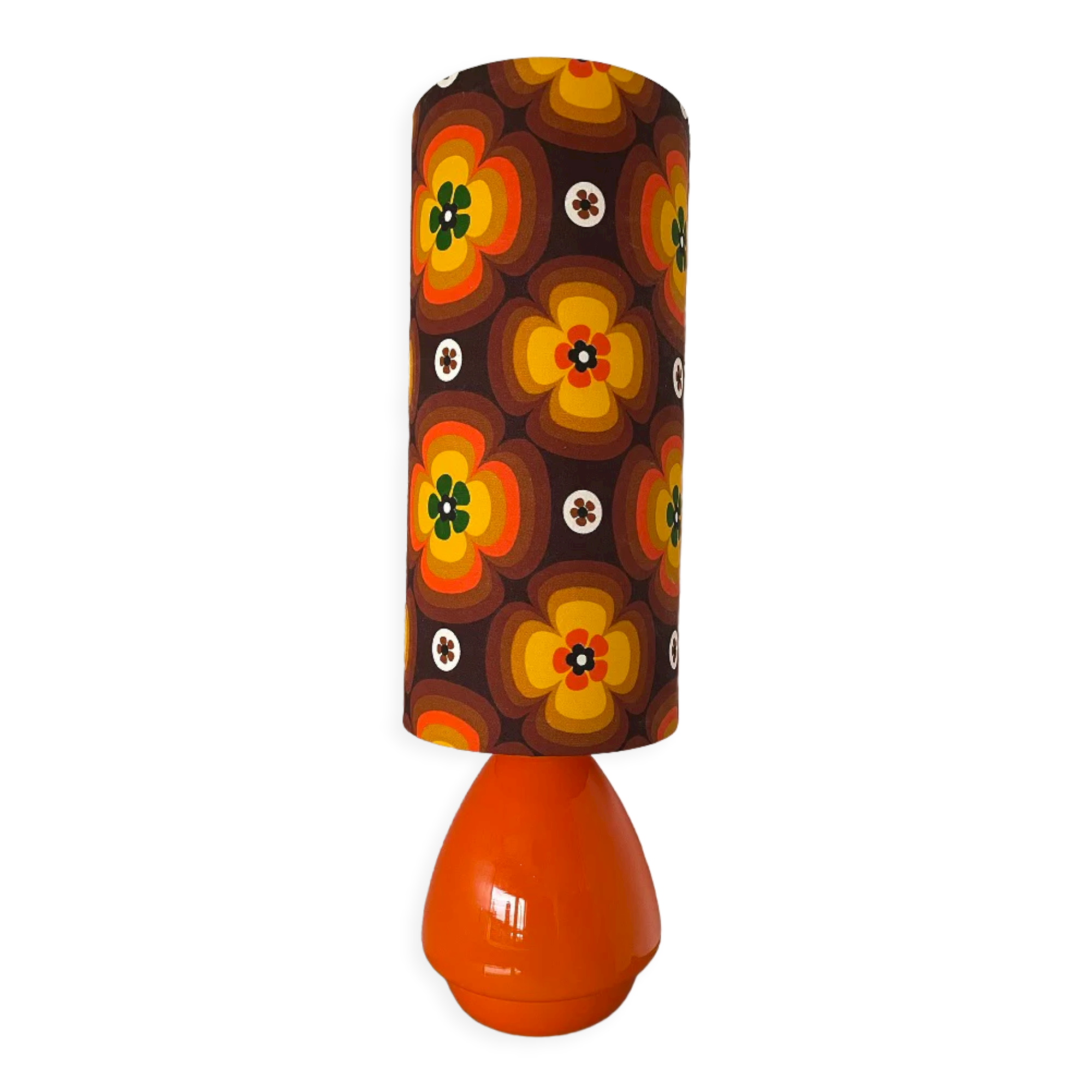 Treflower table lamp, orange opaline and vintage fabric