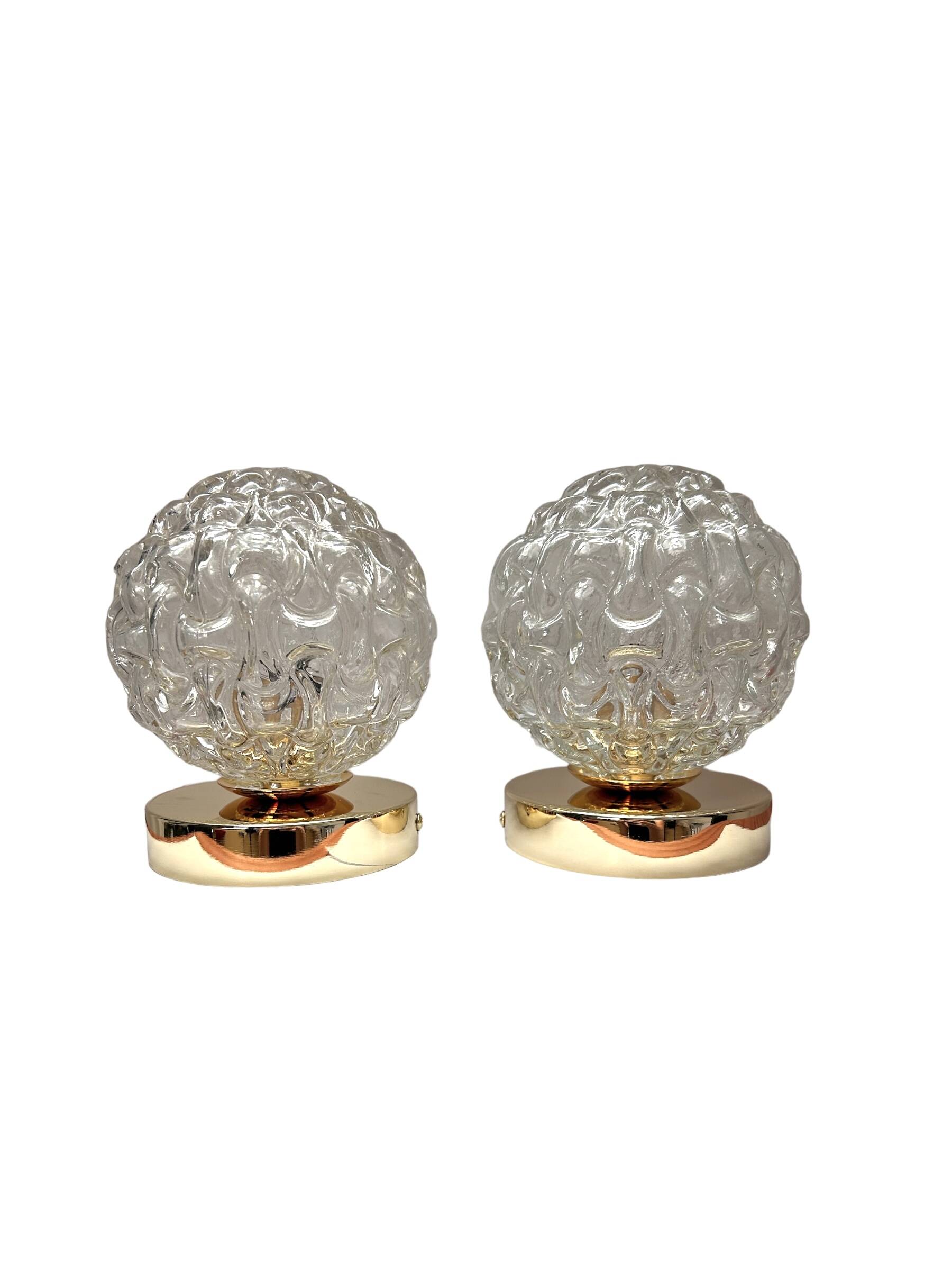 Pair of Scandinavian glass globe wall lights