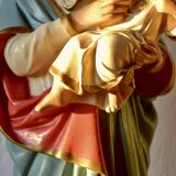 Ancient plaster statue of the Virgin and Child Jesus - hand painted - 54 cm - 1936