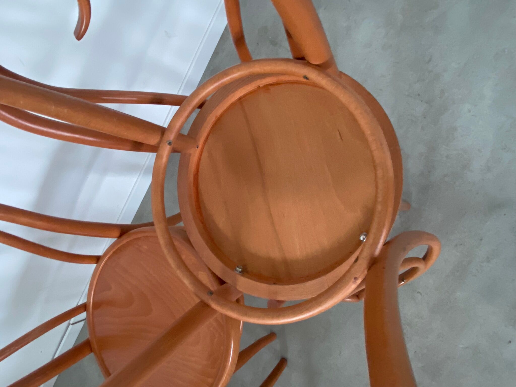 Set of 4 old curved wood bistro chairs light wood