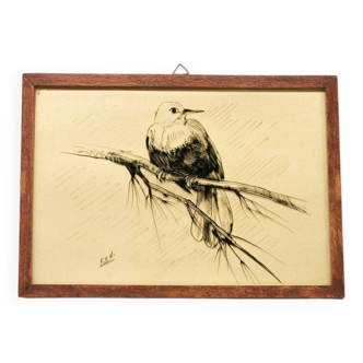 vintage wooden frame bird on glass