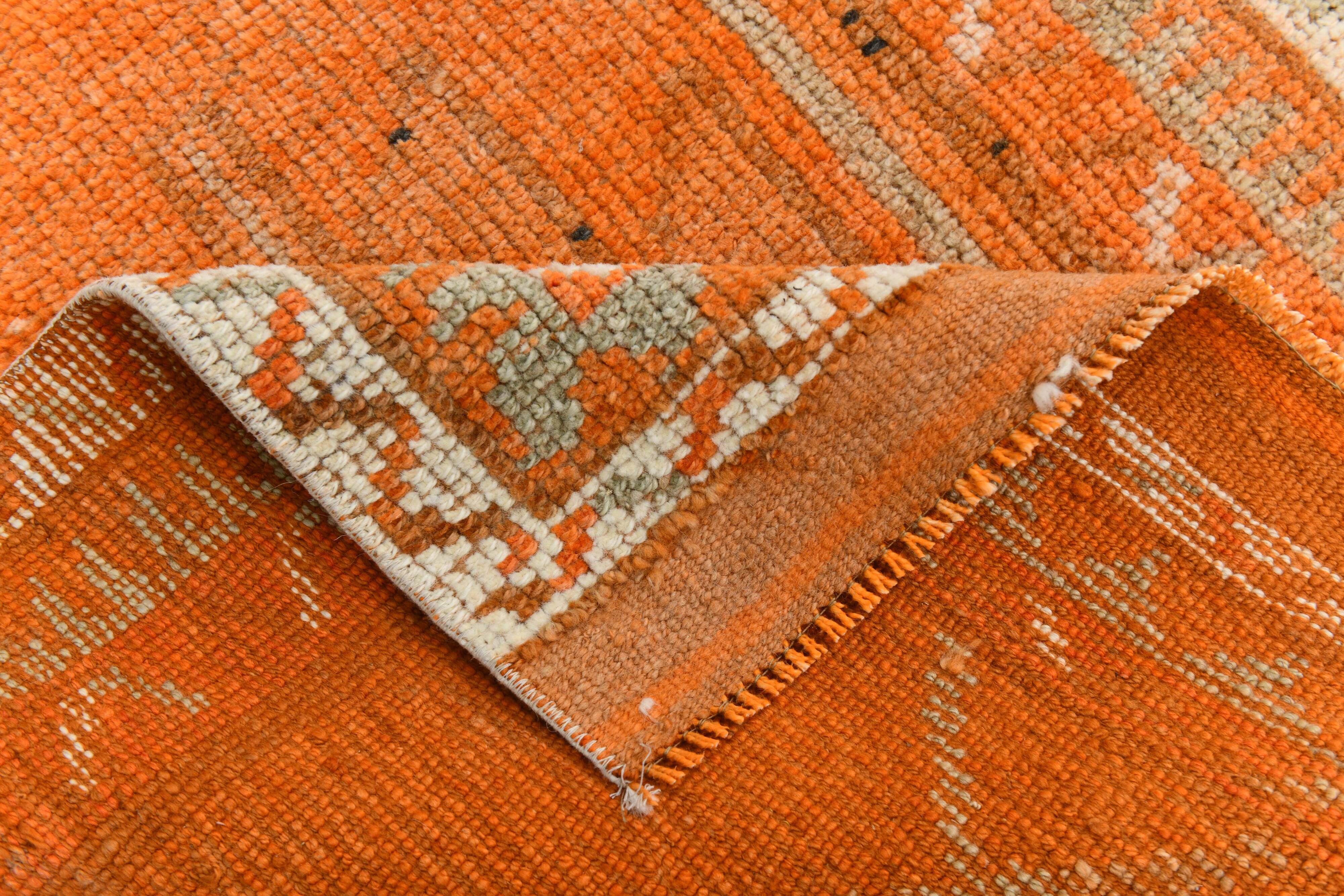 Beige & Orange Vintage Runner Rug, 83x383Cm