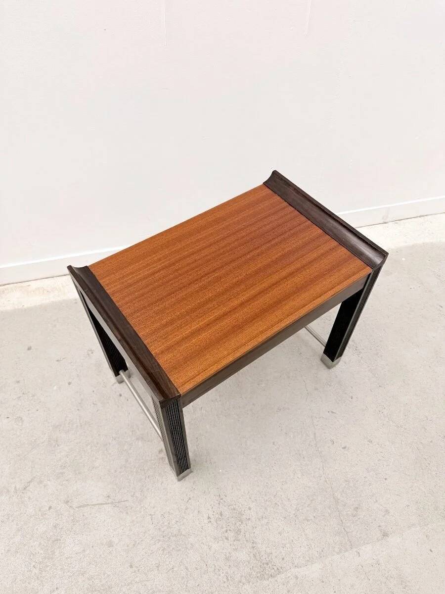 Side table in mahogany and stained oak, France 1980.