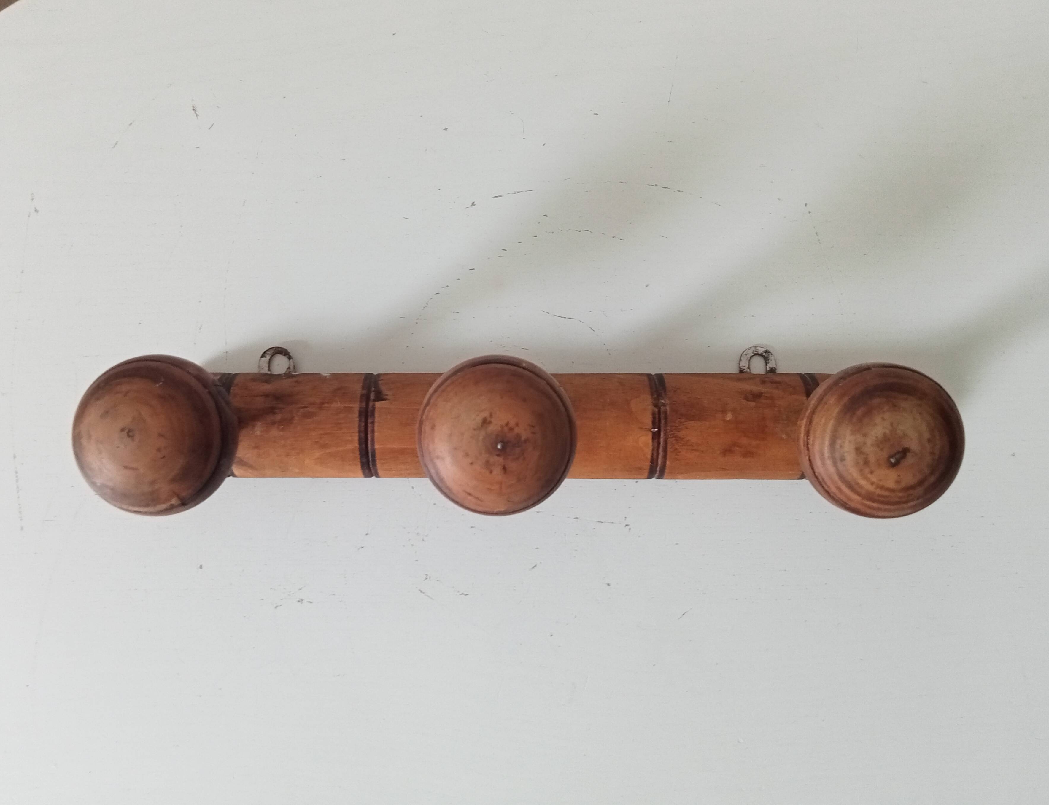 Antique folk art wall coat rack from the 50s