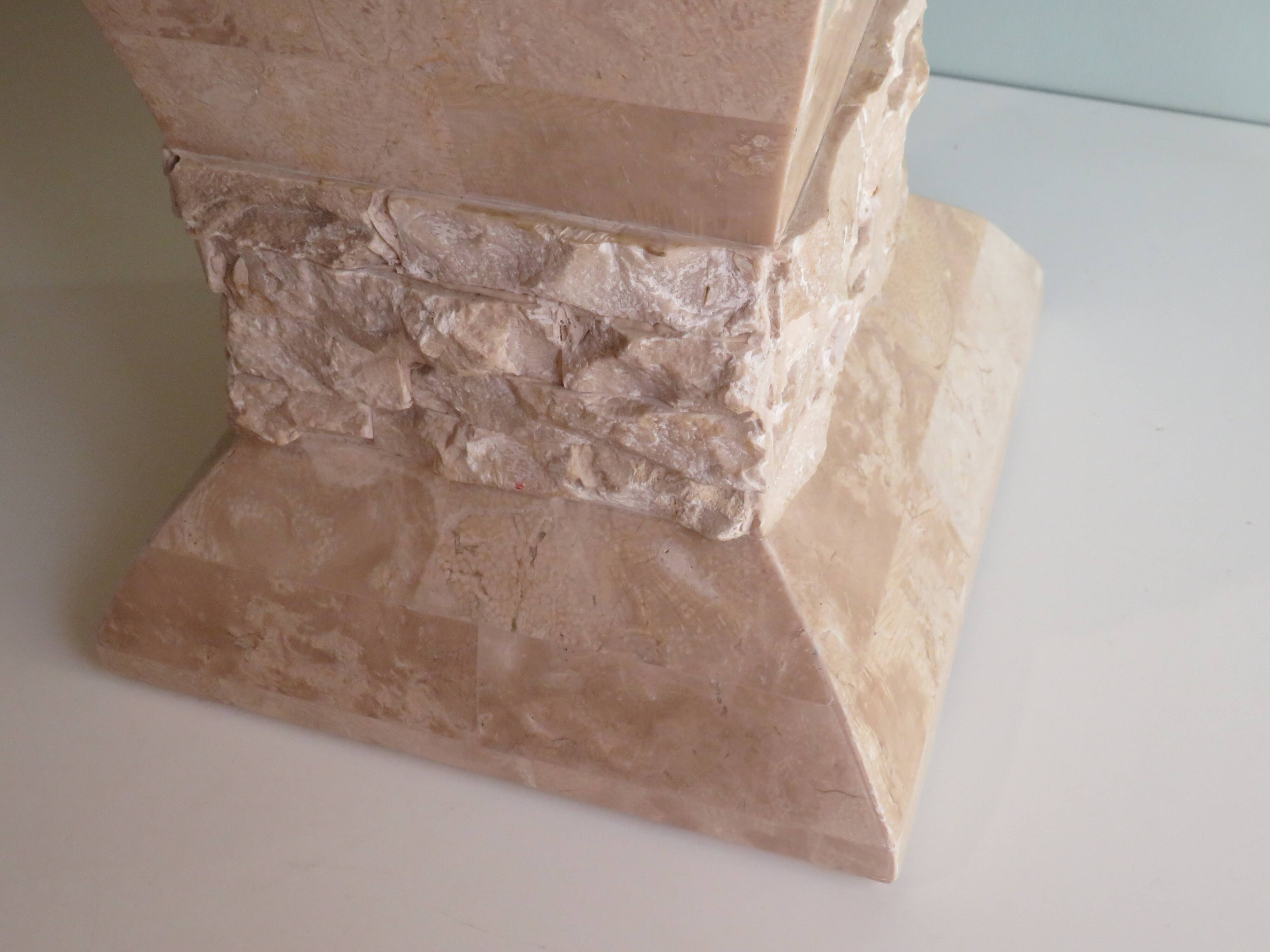 Column, Hollywood Regency style travertine pedestal, 1970s