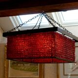 Important Red Glass Bead Chandelier, Murano, Brutalism, c. 1970