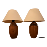 Pair of bedside lamps, varnished wooden foot, art deco spirit, 1980s/1990s