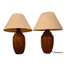 Pair of bedside lamps, varnished wooden foot, art deco spirit, 1980s/1990s