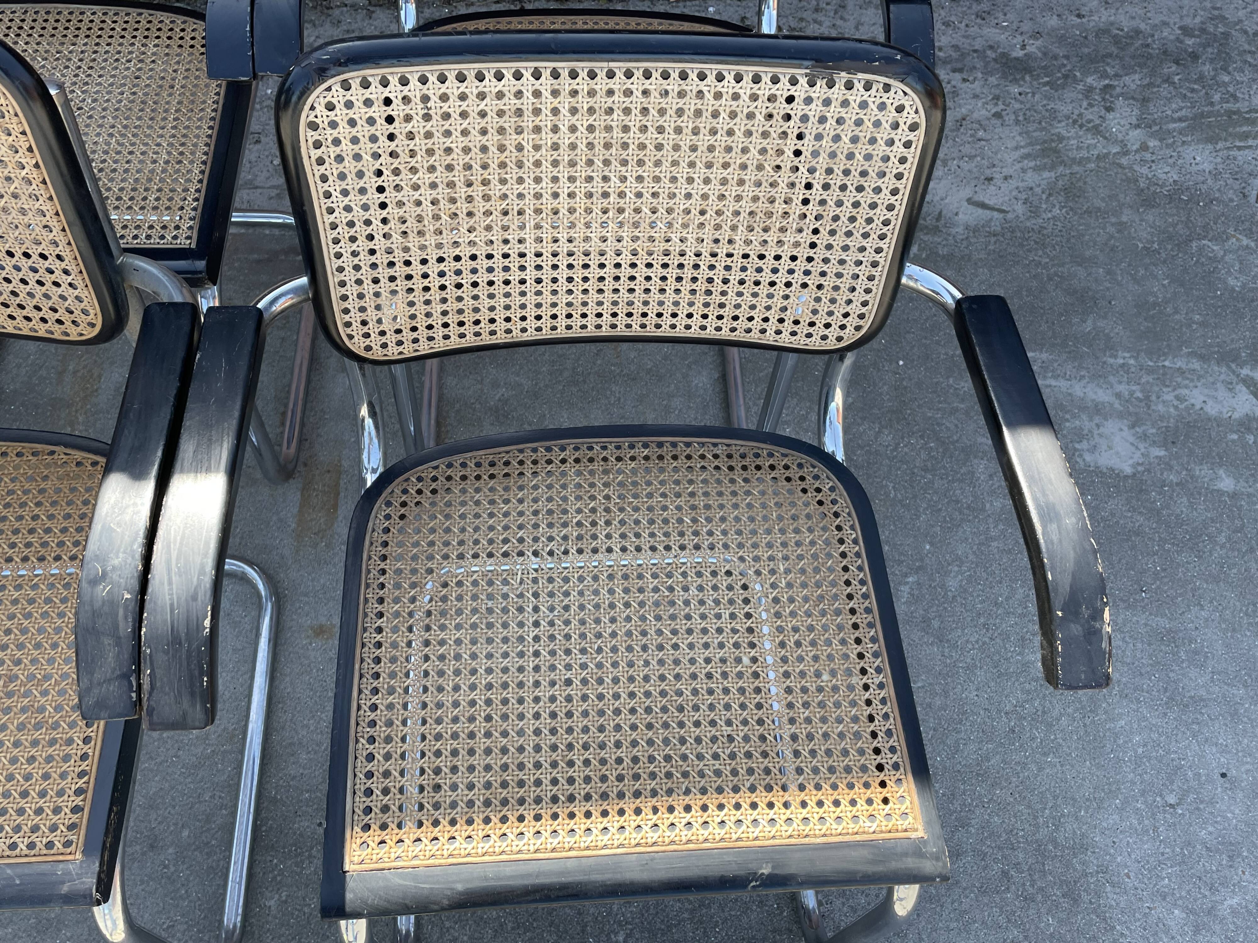 Set of 4 chairs model B64 Cesca with armrests in Black and Chrome