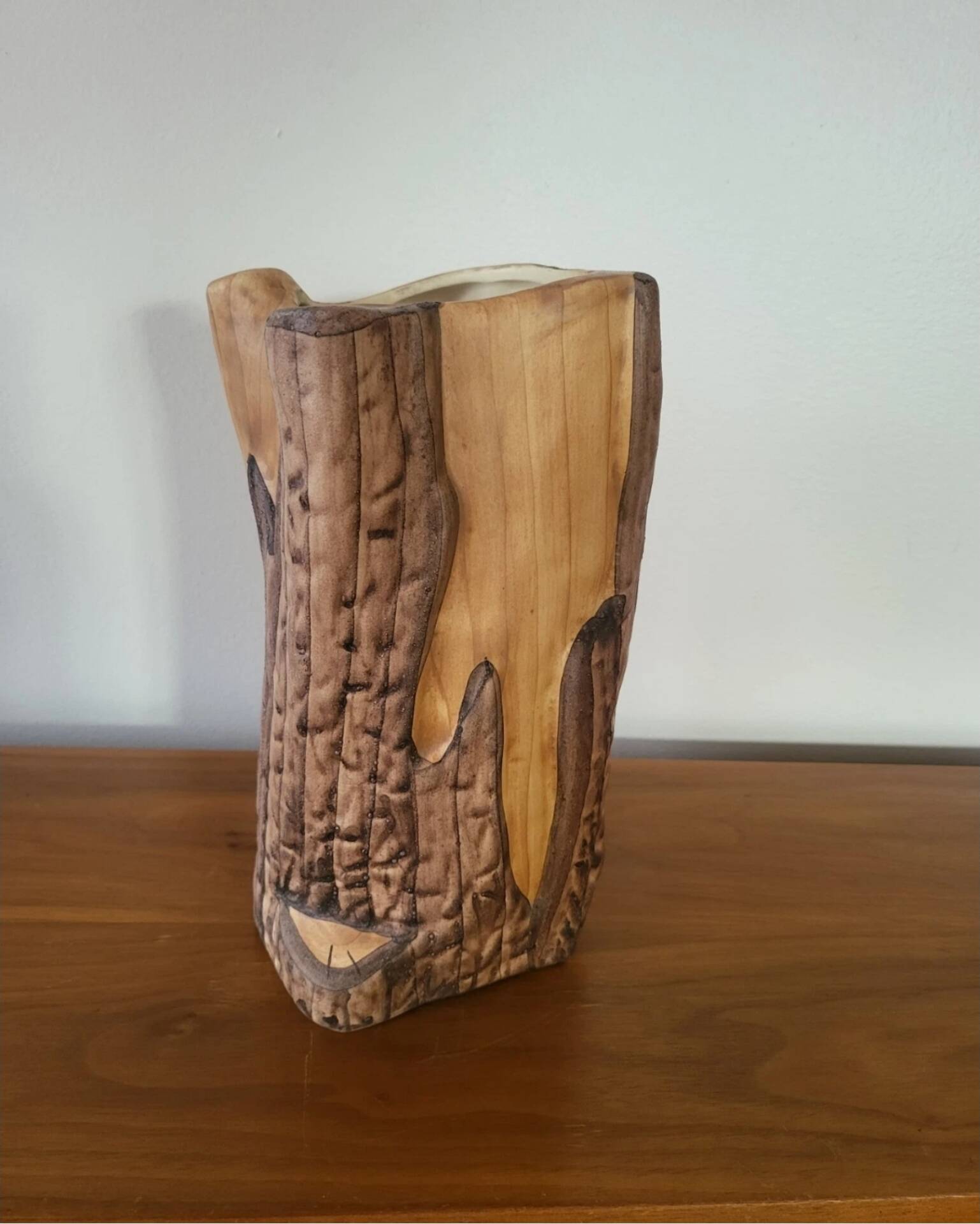 Vintage Vallauris Ceramic Vase Grandjean Jourdan Faux Wood