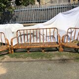 Set in vintage rattan sofa 3-seater seating and 2 seats