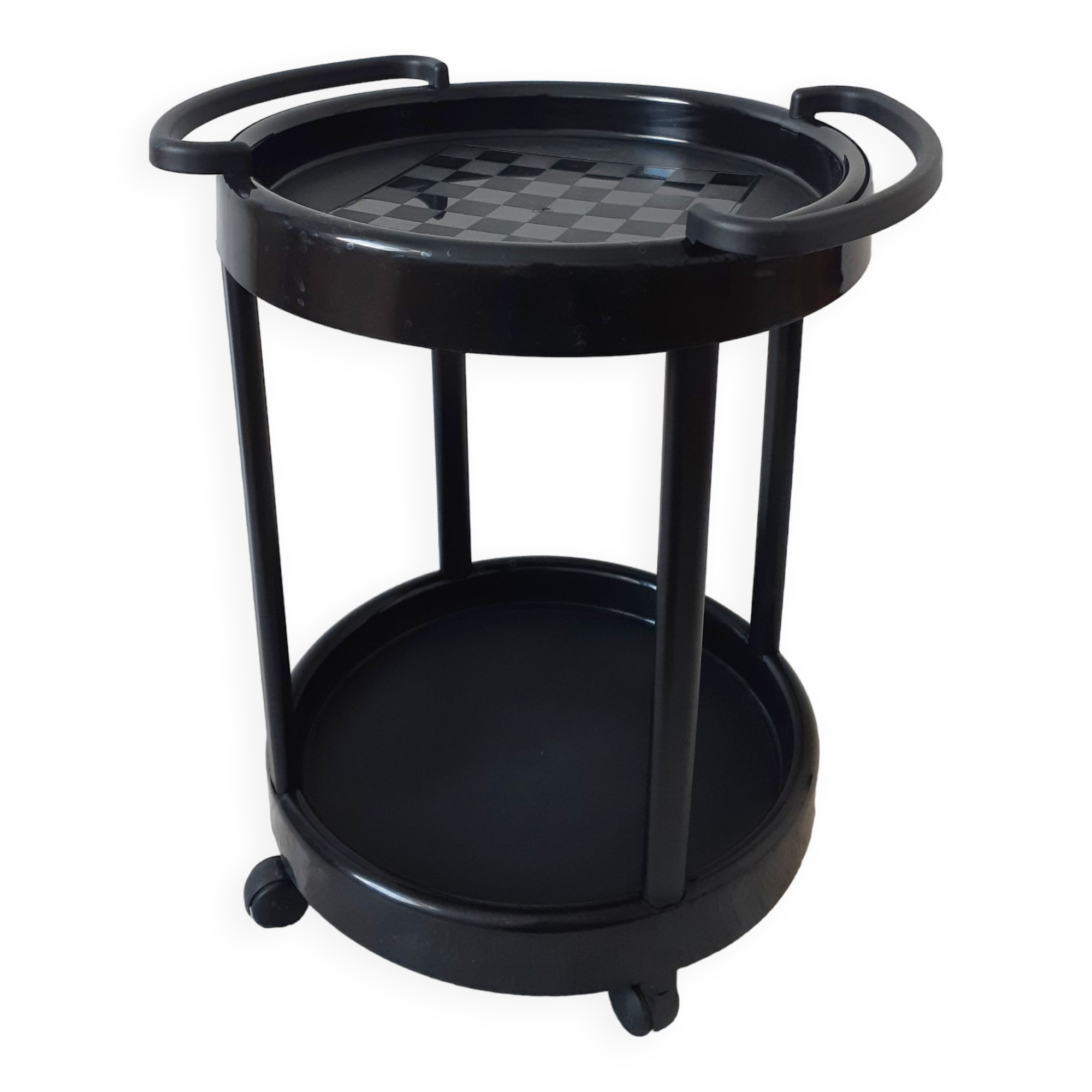 Vintage bar table, black plastic, round table, 70s, Simo, made in Italy