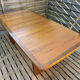 Extendable teak table, sled base, vintage style.