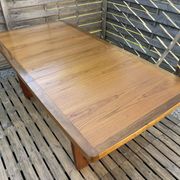 Extendable teak table, sled base, vintage style.