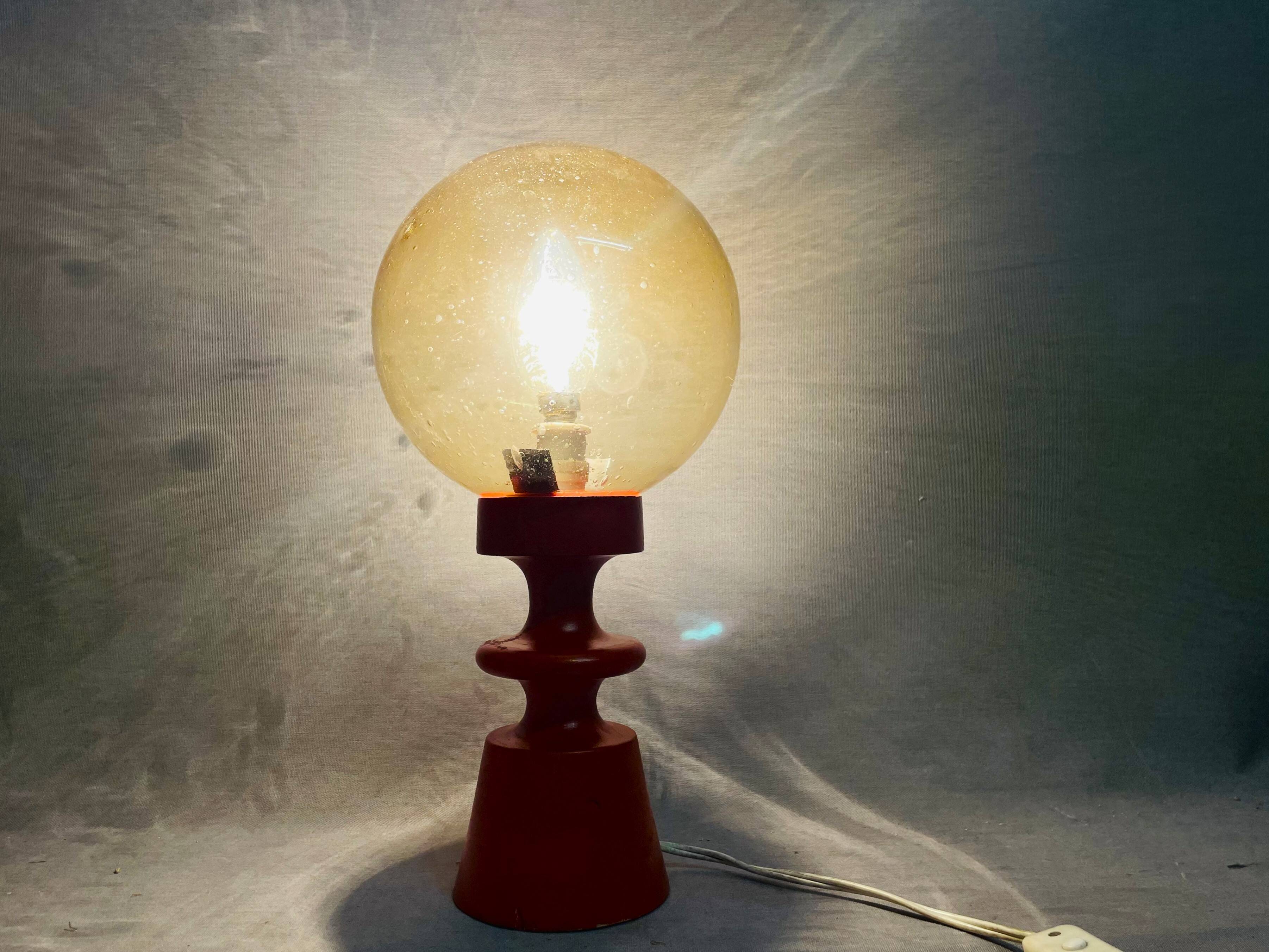 Portuguese Orange Wood & Amber Seeded Glass Table Lamp