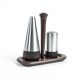 Danish salt and pepper set in wood and steel with tray, 1970s