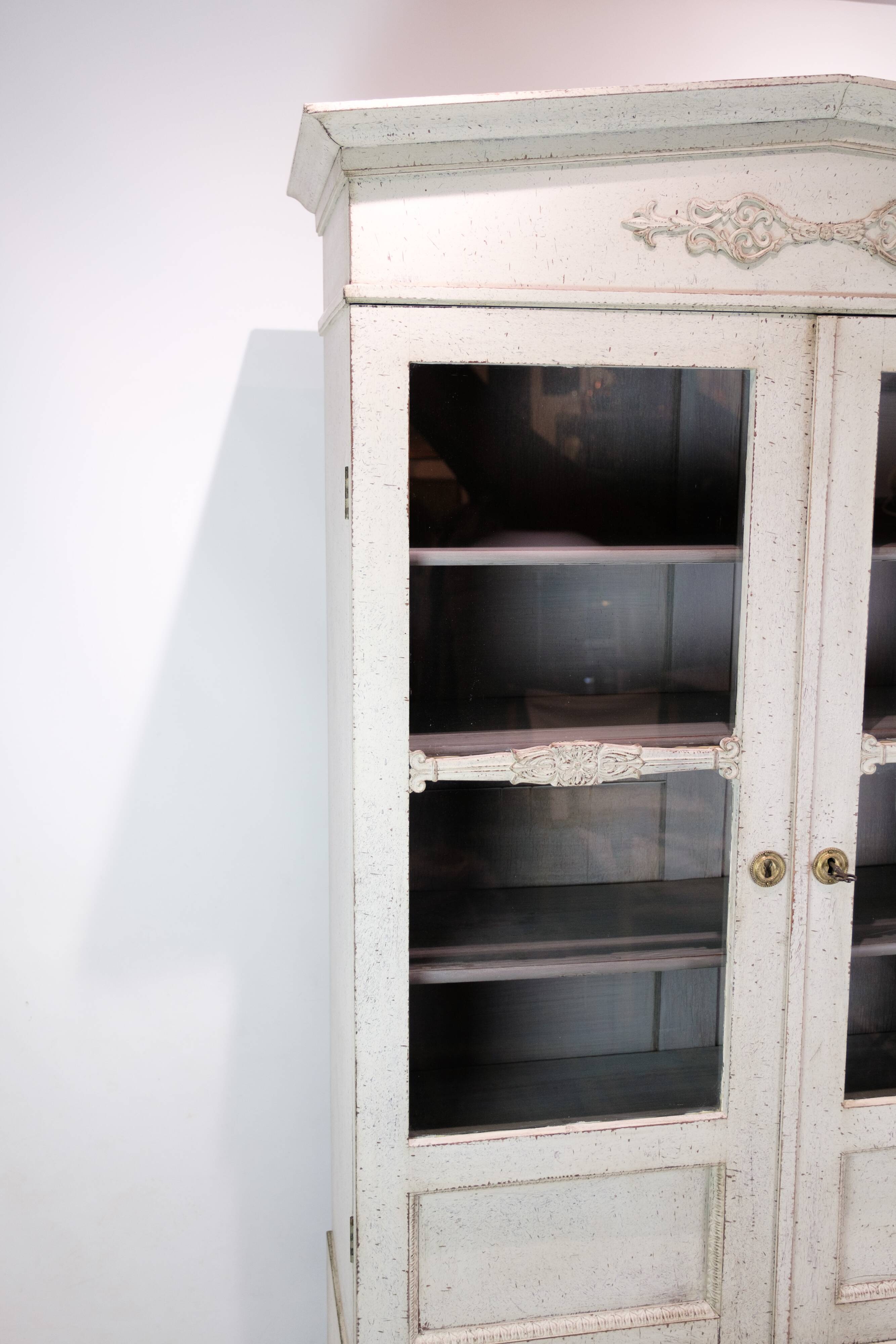 Glass Cabinet From The Gustavian Period Painted In Grey From 1810s