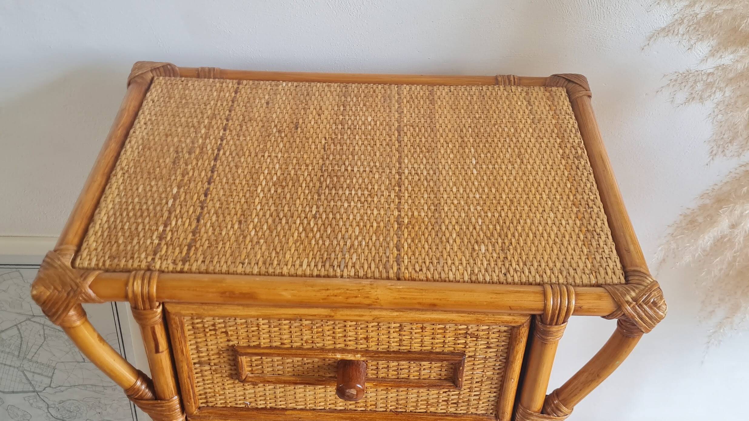 Rattan chest of drawers from the 1970s.