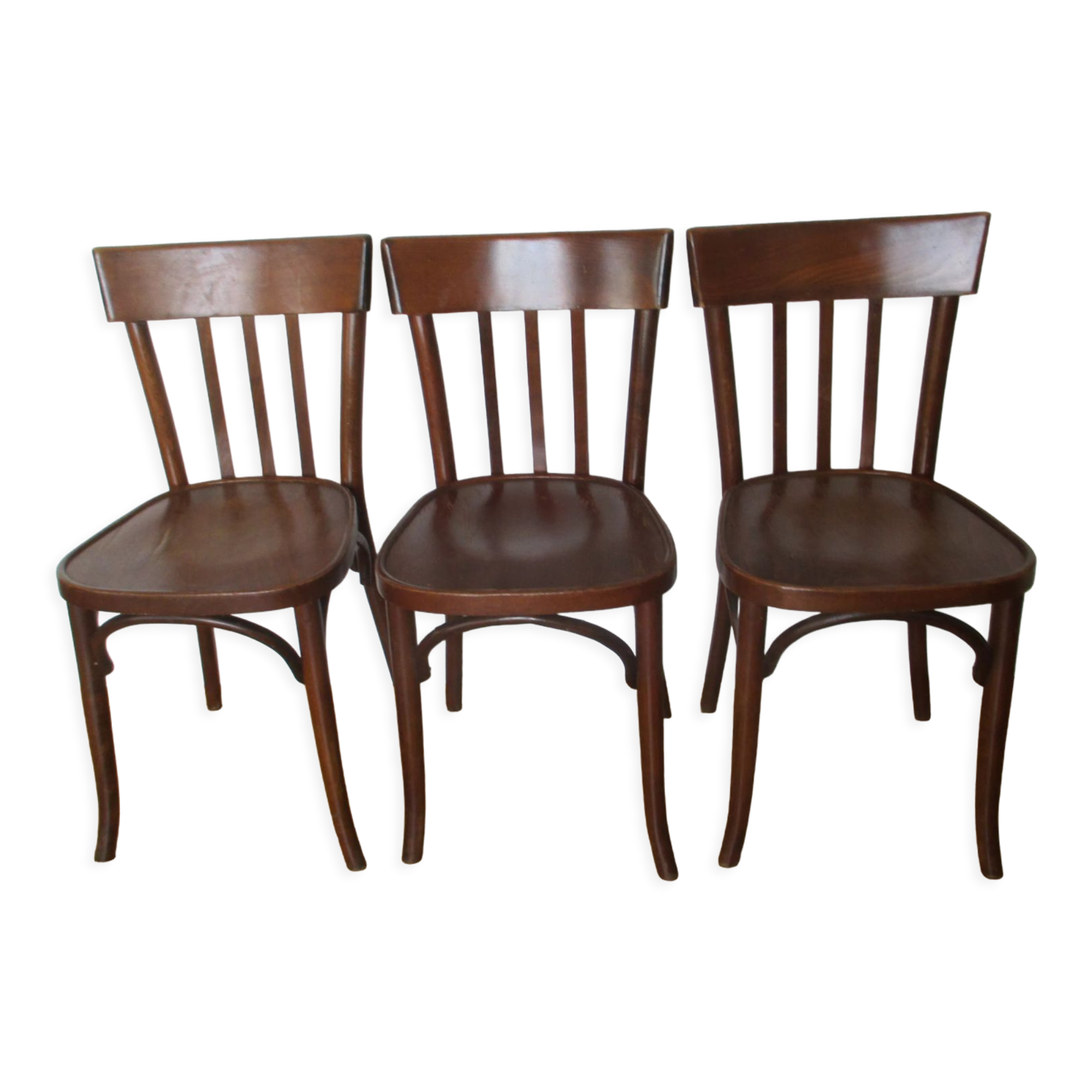 3 Baumann curved wood bistro chairs