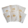 6 Serviettes en tissu de coton avec anagramme "GB", jaune clair, broderie damassée.