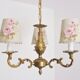 Lustre vintage avec trois abat-jours fait main en tissu
