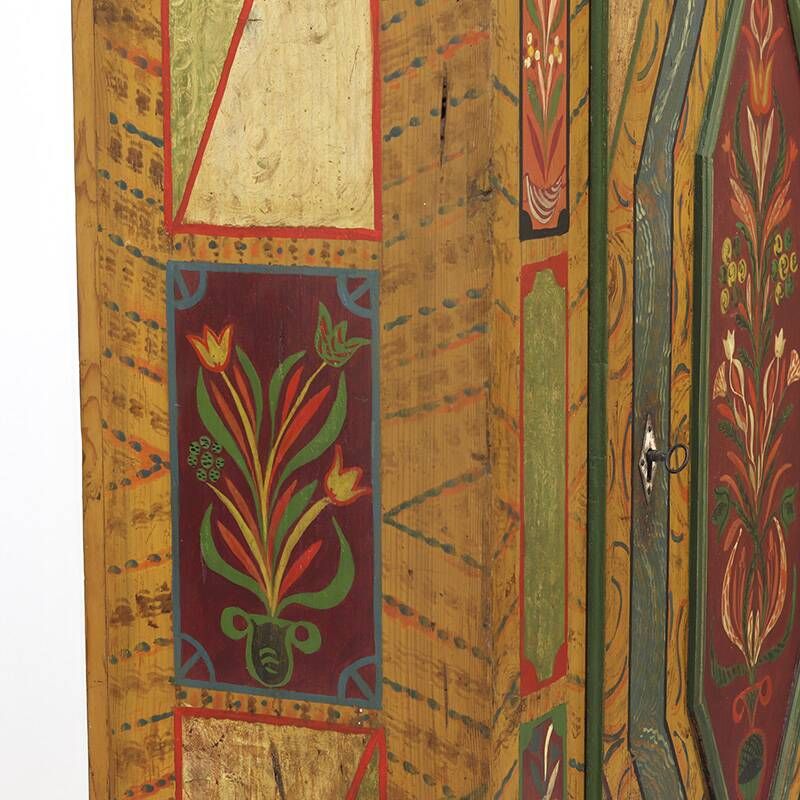 Rustic Farmhouse Antique Original Folk Art Painted Bridal Cabinet