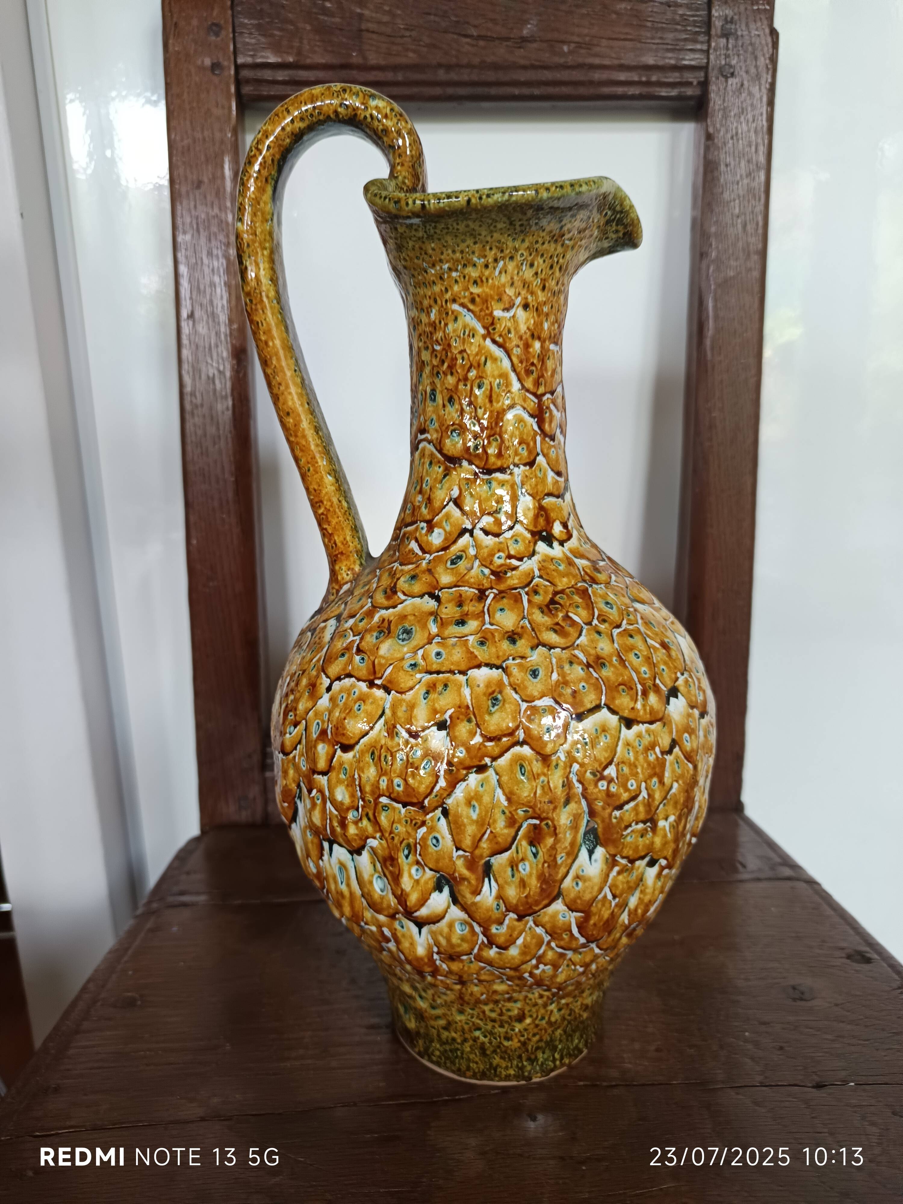 Vallauris style pitcher vase with honey enamel 1960/1970