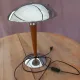 Mid-Century "Mushroom" Table Lamp, Chrome Metal & Teak – Style P