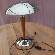 Lampe de table "Champignon" Mid-Century, Métal Chromé & Teck – Style P