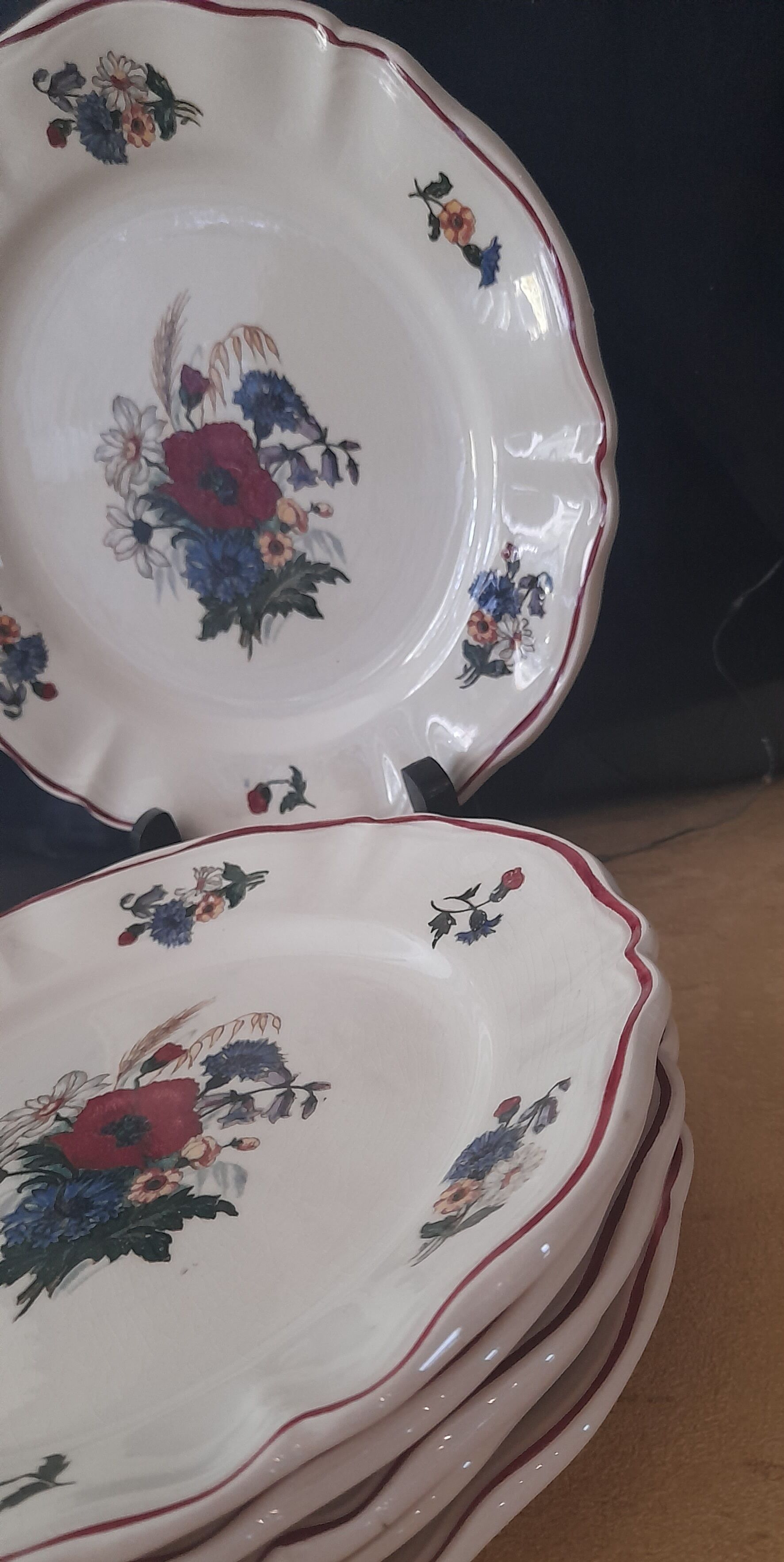 Set of 6 plates dessert model Agreste, flowers, from Sarreguemines, circa 1930