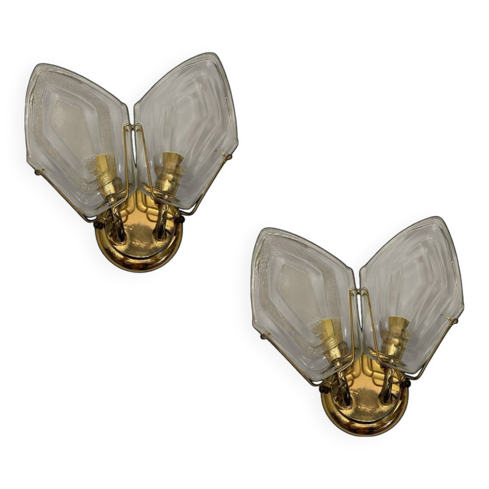 Brass Glass Sconces Set of 2 1970’s