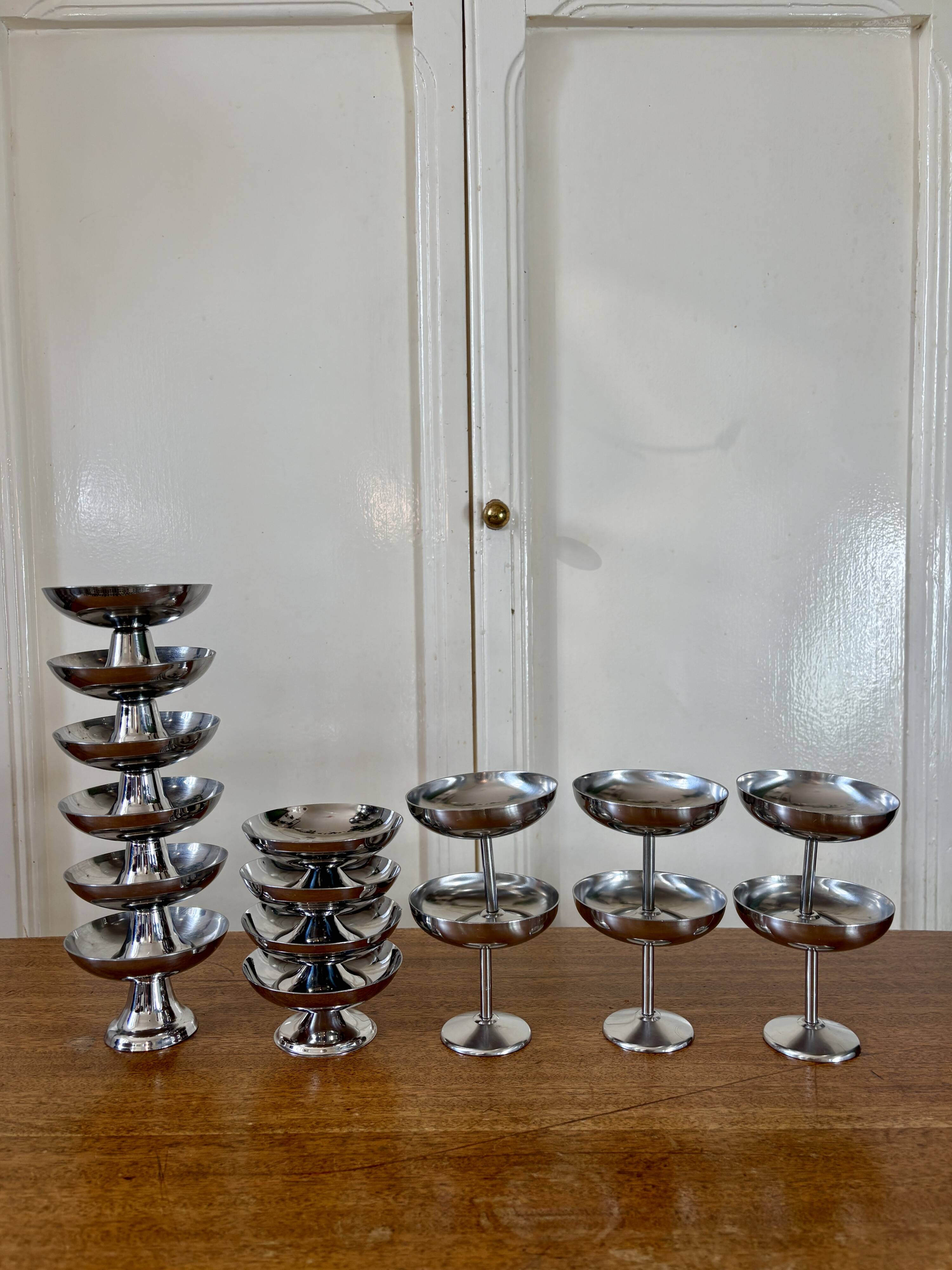 Set of 16 vintage stainless steel dessert cups