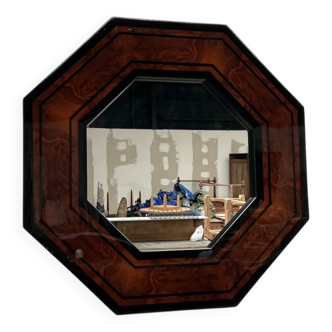 Miroir octogonal en bois par Jean-Claude Mahey